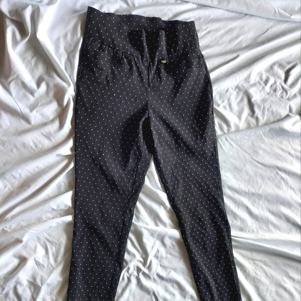 JONES NEW YORK high waisted leggings black and white polka dot women xsmall